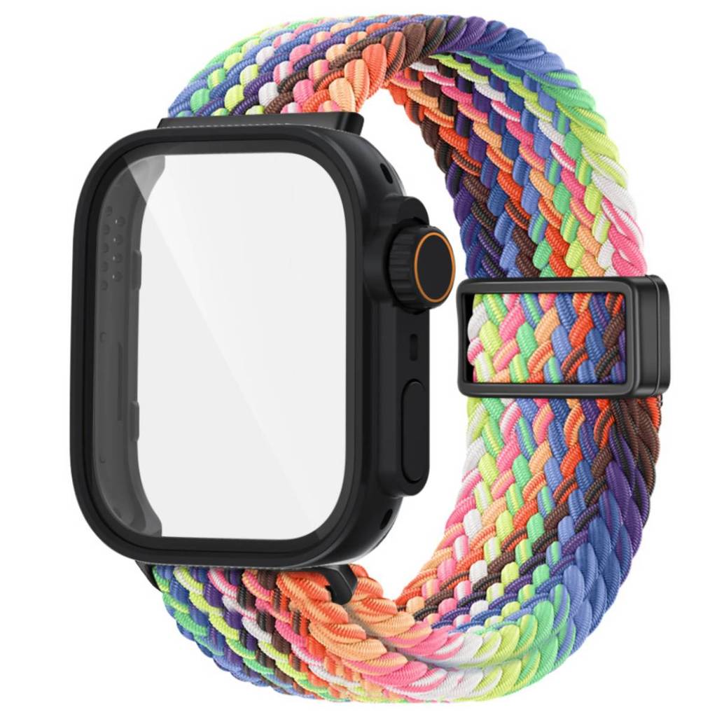 Плетеный нейлоновый ремешок + Закаленное стекло Чехол для Huawei Fit 4/ Fit4 Pro Защитная рамка для экрана Регулируемый ремешок для Huawei Fit 3