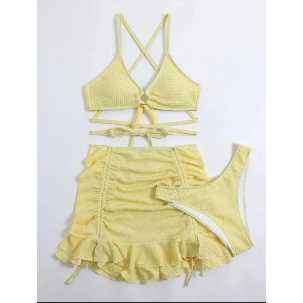 European and American Bikini Sexy Three-Piece Suit Women's Beach Swimsuit Fashion Lace-up Swimsuit