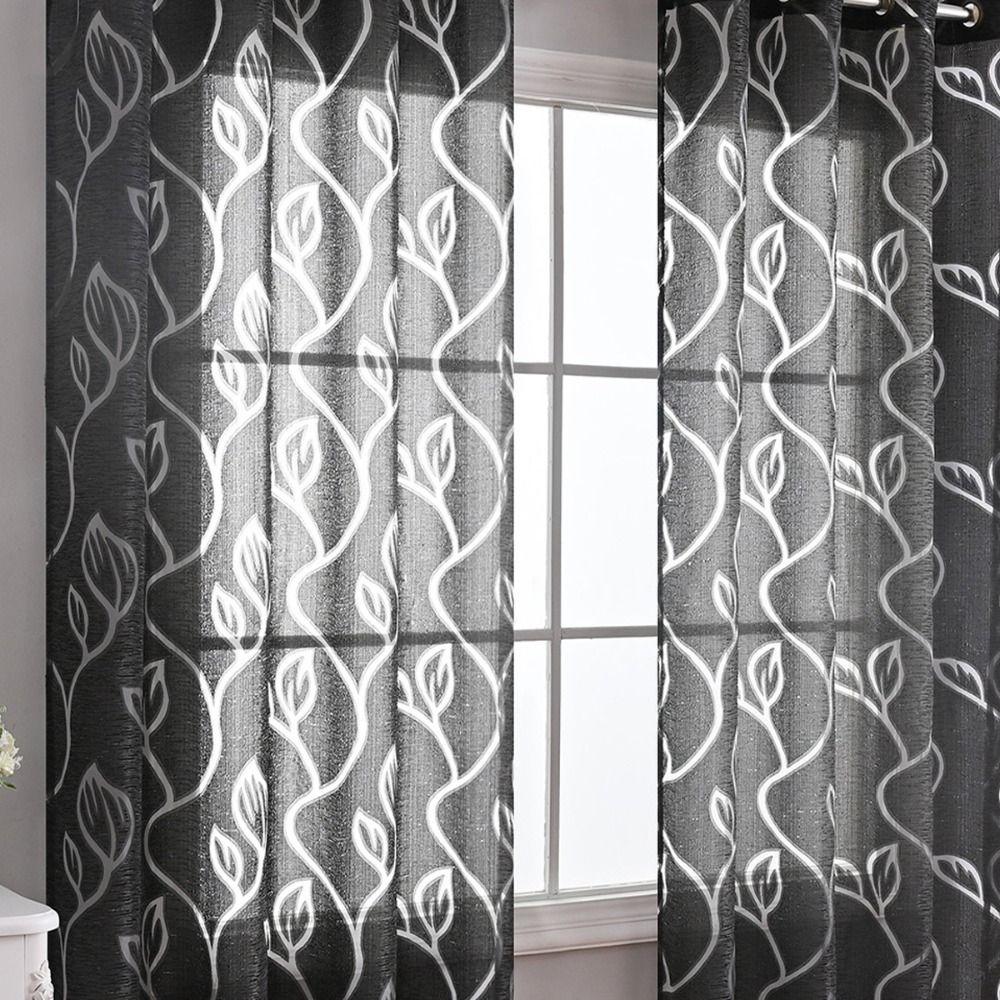 Romantic Leaves Pattern Sheer Curtain Elegant Tulle Curtain Modern Window Drapes  Bedroom