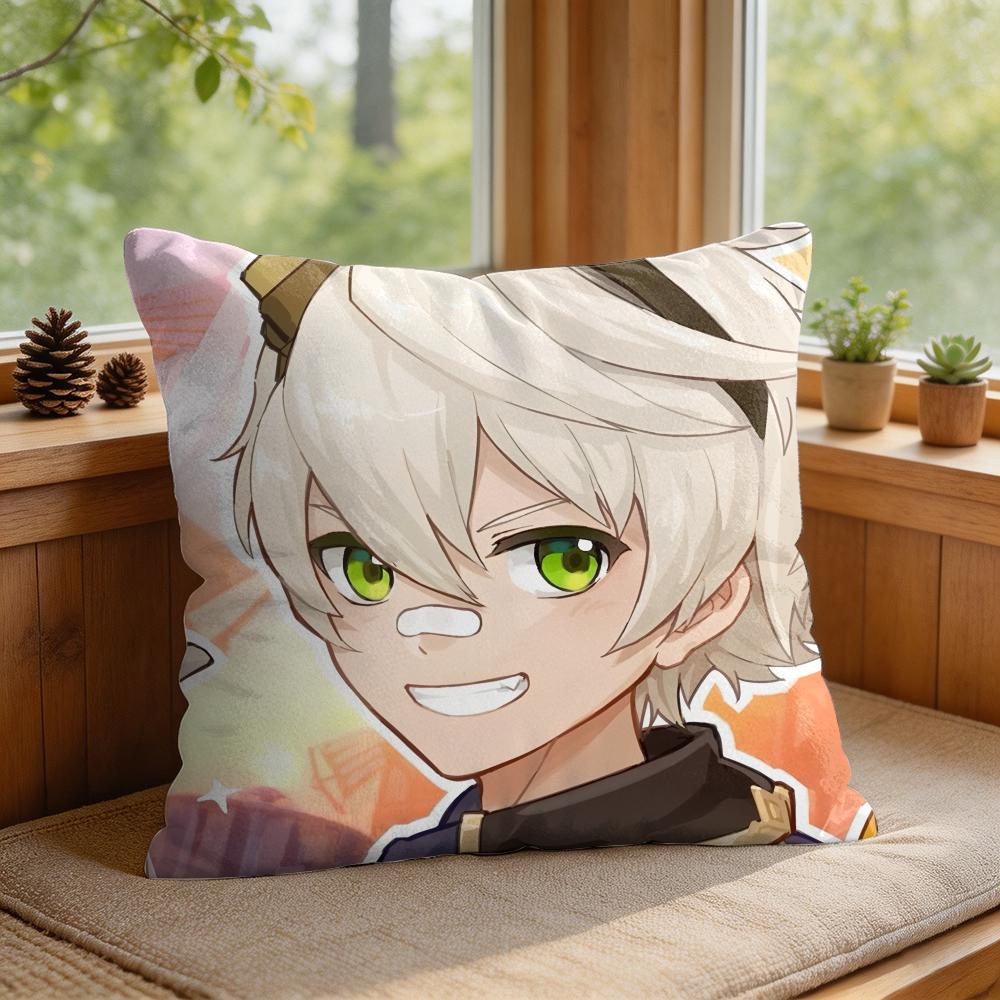 Bennett Genshin Impact Cute Cushion Cover Square Short Plush Pillow Case Living Room Sofa Home Decor Funda X