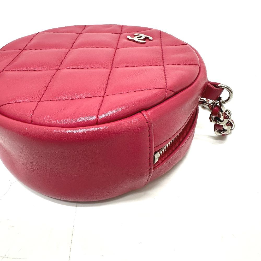 CHANEL CC Mark Round Chain Shoulder Bag Lambskin Leather pink