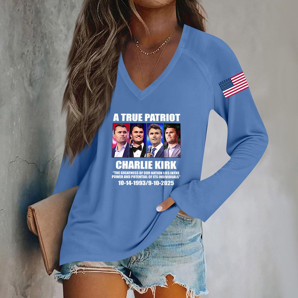 Women's Fashion Casual Long Sleeve Halloween Printed V-Neck Top