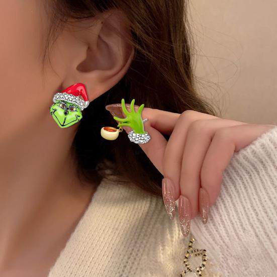 1 Pair Women Earrings Festive Fun Green Cartoon Ear Stud Unique Stylish Christmas Jewelry for Holiday Decoration