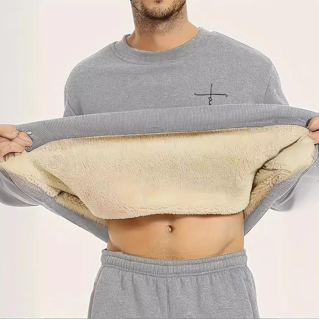 Long Sleeve T-Shirt Men's Spring and Autumn Crew Neck Lamb Fleece Autumn Casual Loose Premium Crew Neck Sweater