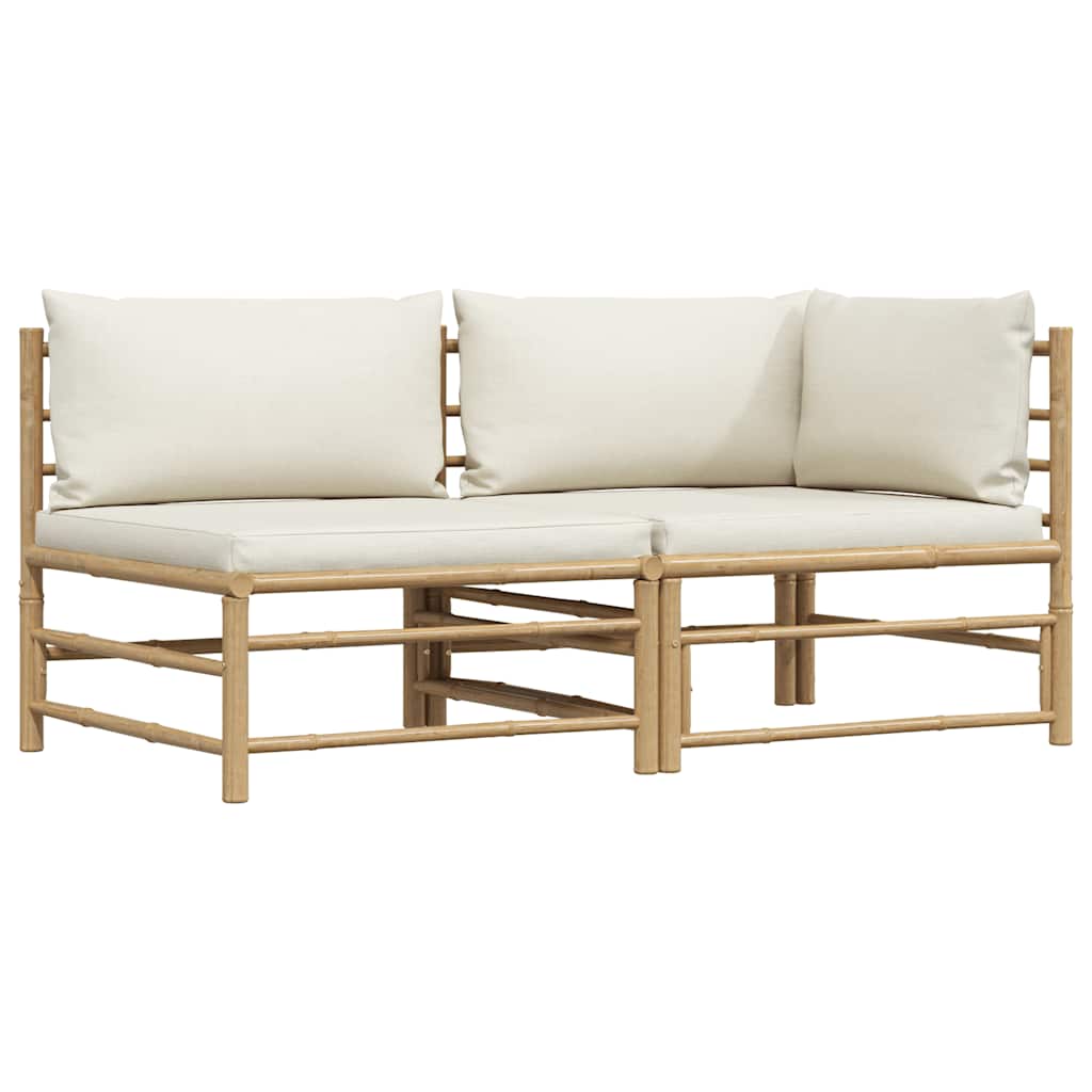 2 Piece Garden Lounge Set with Cushions Cream White Bamboo