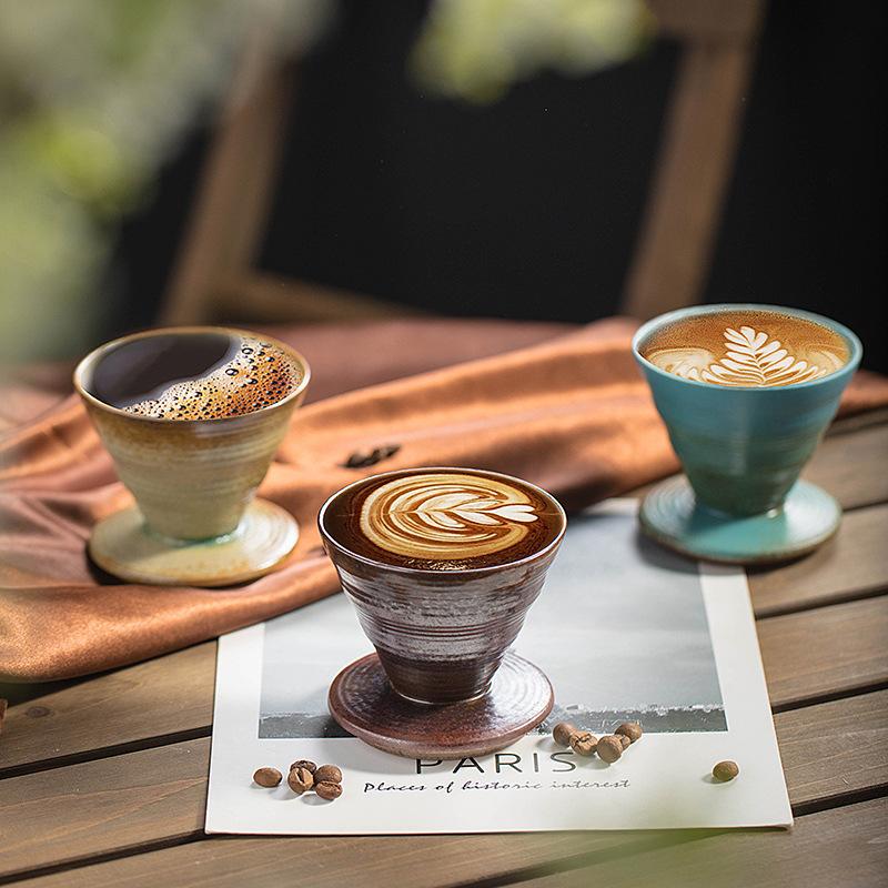 Японская ручная работа Грубая керамика Кофейная чашка Ретро Креативная глазурь с изменением цвета в печи Керамическая Ручная пробивка Чашка для латте Домашняя офисная чашка