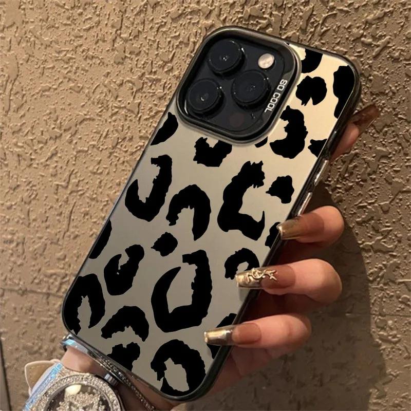 Чехол для iPhone 16 Леопардовый принт Гальваническое серебро Чехол для телефона для iPhone 11 12 13 14 15 Pro Max 17 Air 16E 7 8 Plus SE2 Чехол