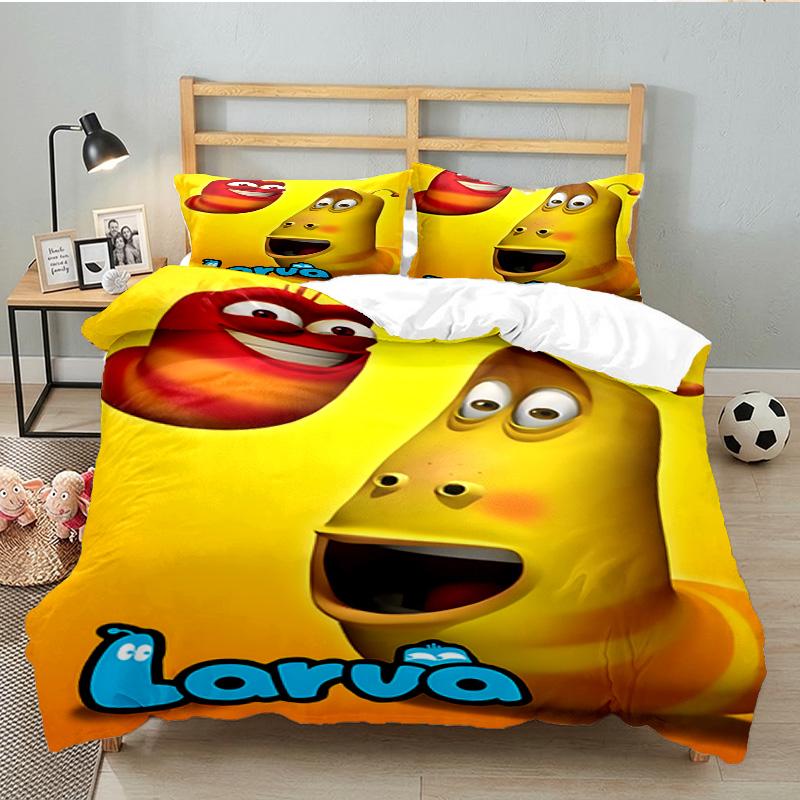 3PCS Larva Bedding Set Printed Duvet Cover Closure Includes 1 Duvet Cover & 2 Pillowcases for All Seasons Bedroom Decor
