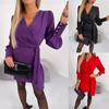 Autumn/Winter 2024 Long Sleeve V-Neck Zipper Dress for Women