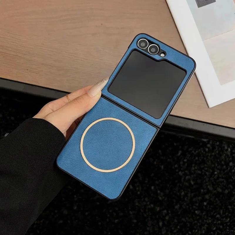 Чехол для складного телефона Samsung Z Flip 7 FE 6 5, деловой, ретро, с кожаным узором, на магнитной застежке, с узором Crazy Horse, чехол для мобильного телефона