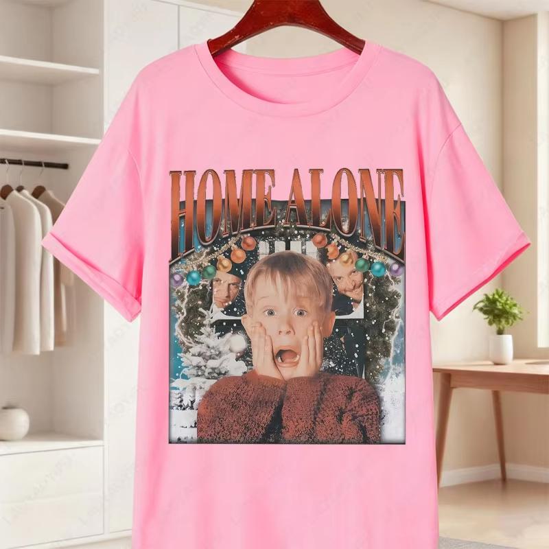 Fun Home Alone TShirt Kevin McCallister Wet Bandits Black Casual Round Neck Tees Nostalgic 90s Film Apparel Women Cotton Tops