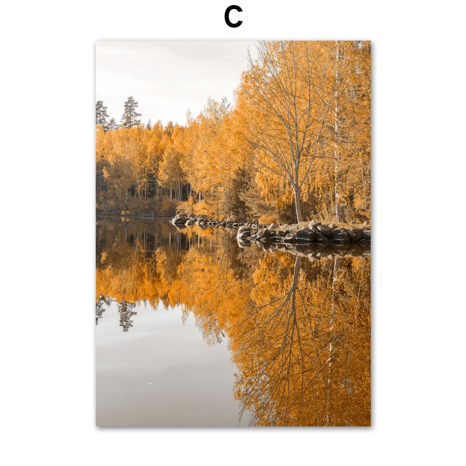 Autumn Forest Highway Lake Pumpkin Squirrel Village Nordic Poster Wall Art Print Canvas Painting Wall Pictures For Bedroom Decor