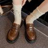 Autumn and Winter New British Style 2025 French Temperament Single Shoes Women's Round Head Thick Heel Brown Small Leather Shoes Versatile One Pedal