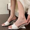 Fashion Women Sandals 2025 New Summer Square Toe Ladies Heel Mules Sexy High Heels Sandal Wedges Slippers Female Fashion Woman Slippers