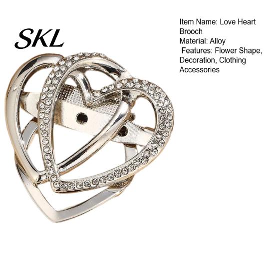 Love Heart Brooch Double Layered Brooch, Rhinestone Lapel Pin for Men Women, Decorative Badge Clothes Bag Hat Scarf Suits Oxidation Resistant