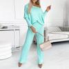 Женский комплект из 2 предметов: топ и брюки, круглый вырез, длинные рукава, толстовка с эластичной резинкой на талии, широкие спортивные штаны, спортивный костюм, осенний повседневный спортивный костюм