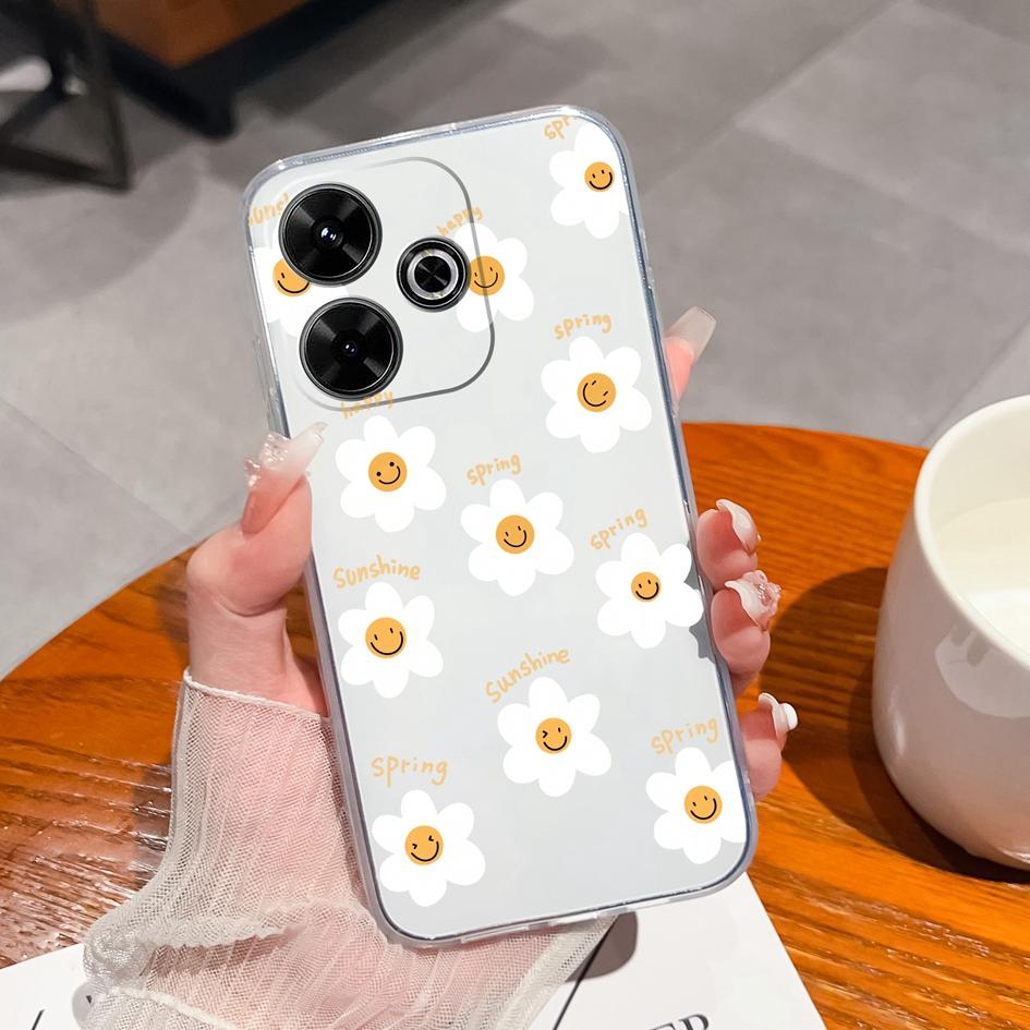 Прозрачные чехлы для Xiaomi Redmi A3 Pro A4 13 14C 14R Note 14 Pro Plus K80 Pro K70 Ultra 4G 5G Модные милые цветы Силиконовая защита камеры для Redmi