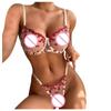 Женский сексуальный однотонный кружевной бюстгальтер на бретельках, трусики на шнуровке, сексуальный костюм из двух частей со стальным кольцом