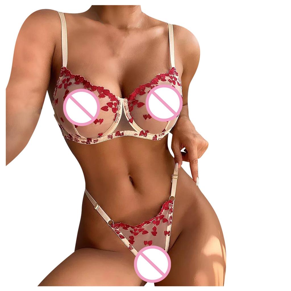 Женский сексуальный однотонный кружевной бюстгальтер на бретельках, трусики на шнуровке, сексуальный костюм из двух частей со стальным кольцом