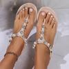 Fashion Summer New Outfit T-shaped Diamond Sandals Women's Flats Pearl PVC Flip Flops Comfort Versatile Beach Vocation Pantuflas Female