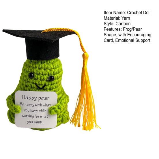 Позитивная вязаная крючком выпускная лягушка-груша с ободряющей карточкой, эмоциональная поддержка, вязание ручной работы, фруктовая игрушка-животное, кукла для детей, взрослых, пара, подарок