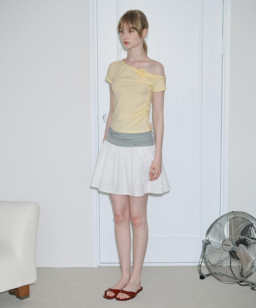 Sinun Eyelet Mix Flare Skirt (White)