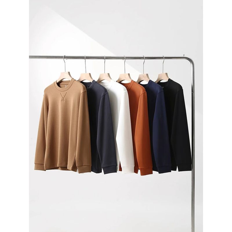 Heavy 100 Pieces Lenzing Modal Bottoming Shirt Men's Autumn and Winter Fleece-lined Thickened Long sleeves Shirt Foreign Trade Men's T-shirt