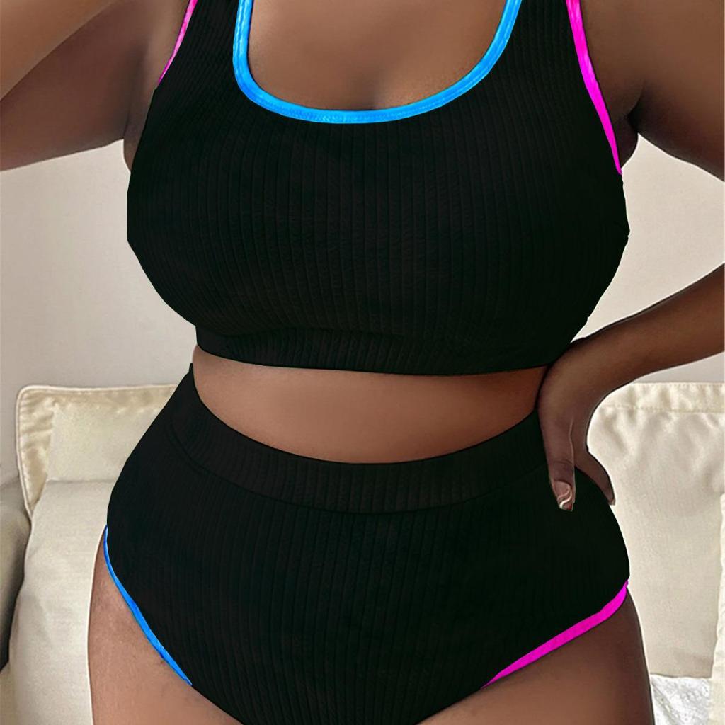 Plus Size Women's Color Block Tie-Dye Tankini Swimsuit P017