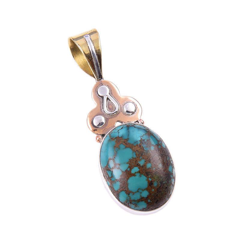Натуральный тибетский бирюзовый драгоценный камень 925 проба стерлинговое серебро двухцветный кулон 1,75" u7v45