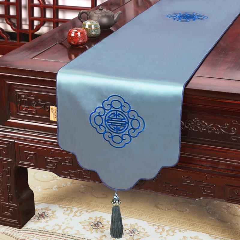 New Chinese Zen Embroidery Table Flag TV Cabinet Cover Cloth Tea Table Table Flag Shoe Cabinet Bed Tail Scarf Long Table Flag