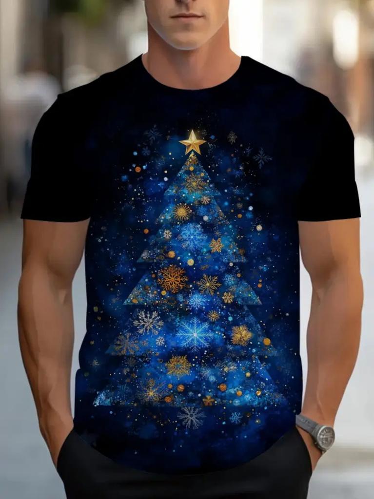 3D Print Men's Christmas Santa Claus Snowflakes Print T-Shirt Casual Round Neck Pullover Short Sleeve Xmas Tshirts Clothes
