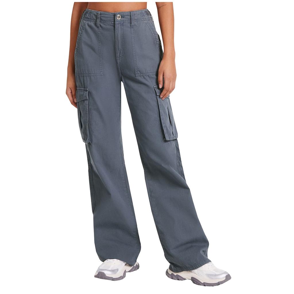 Women's Adjustable Straight Fit Cargo Pants Adjustable Baggy With Pockets Elastic Waist Casual Cargo Pants Relaxed Fit Pull On Work Pant