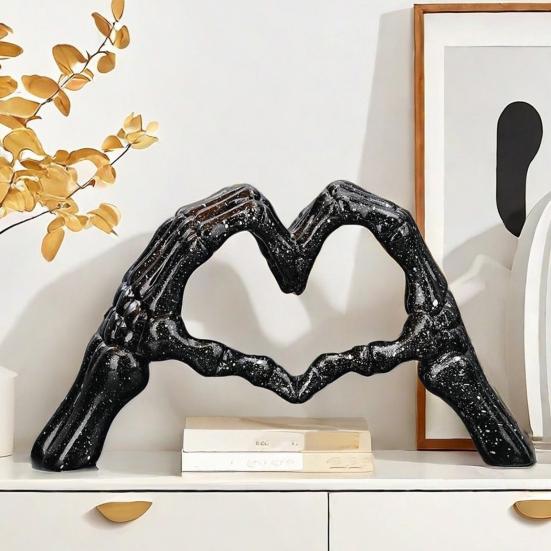 Скелет Руки Сердце Скульптура Готическая Статуэтка Жест Любви из Смолы в Форме Сердца Жест Пальцами Скелета Фигурка для Хэллоуина Домашний Декор Подарок