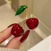 Fashion Crystal Dark Red Cherry Brooches For Women Clothing Cute Alloy Crystal Fruit Enamel Pins Party Jewelry Gifts