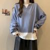 Contrasting Color Splicing Fake Two-piece Sweater Long-sleeved Women's Loose Thin Top