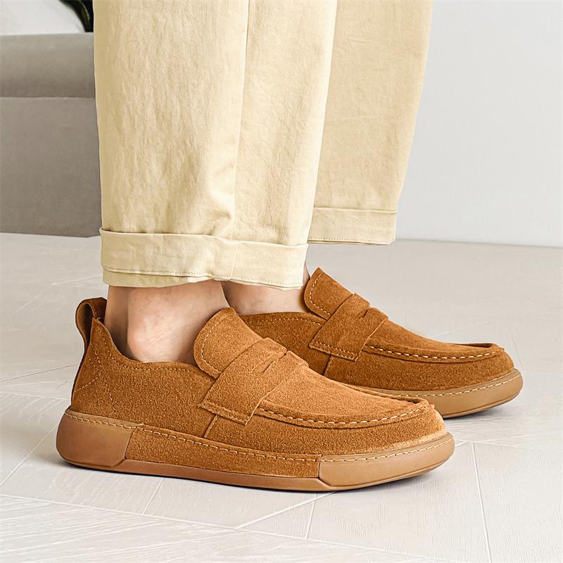 Fashion Spring Classic Loafers Men Sneakers Slip On Genuine Leather Casual Men Shoes Breathable Suede Leather Anti-skid Walking Footwear