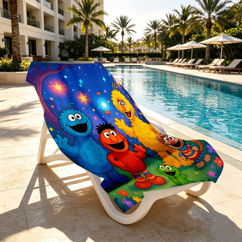 Sesame Street Print Beach Towel Design, Soft, Lightweight. for Home Bathroom, Spa, Pool, Yoga, Surfing, Camping, Gift for Family, Friend