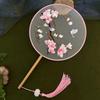 Round Double Sided Embroidery Fan Chinese Style Flower Silk Fan Vintage Hanfu Hand Fan  for Guests