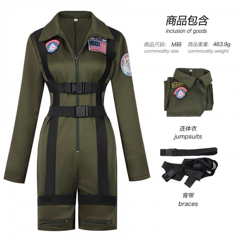 Womens Aviator Pilot Costume Cosplay Jumpsuit Halloween Stage Performance Sexy Style