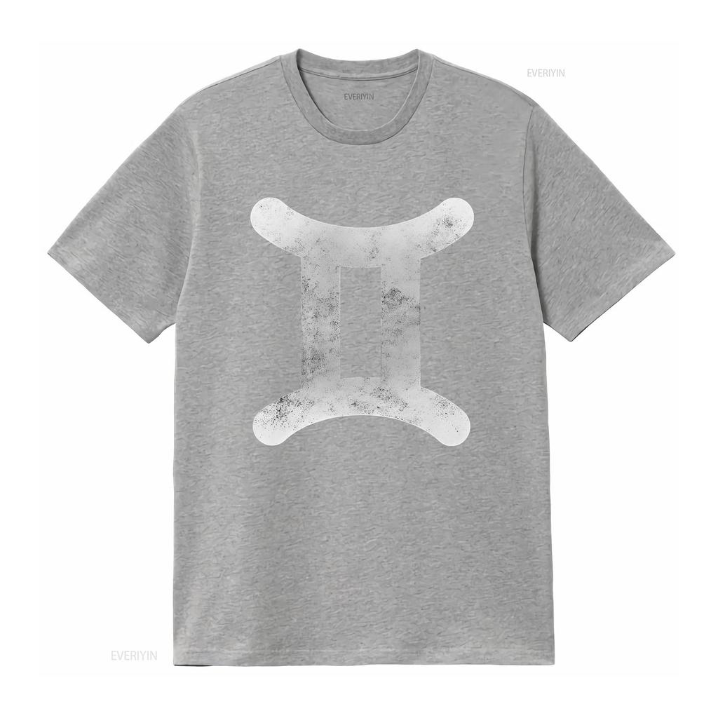 Vintage Distressed Gemini Zodiac Symbol Print Astrology Casual T Shirt vintage Washed Top For Everyday Wear Stretched Versatile