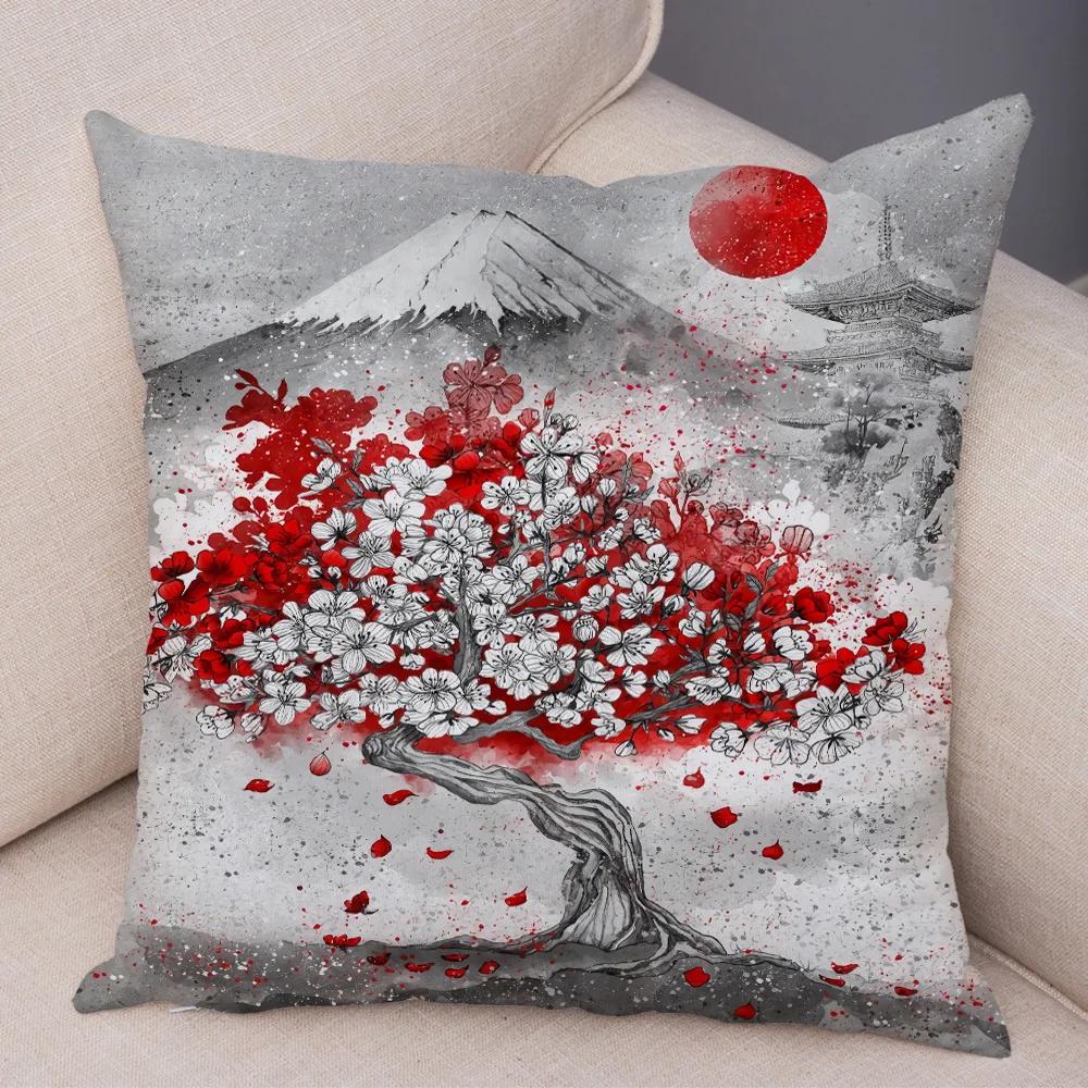 Чехол для подушки в японском стиле Ink Warrior для дивана, дома, с двойным принтом, декор, красивый пейзаж, наволочка для девочки, мягкий плюшевый чехол для подушки