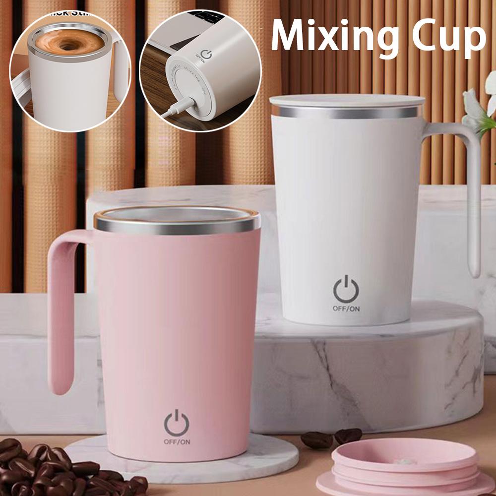 Electric Mixing Cup Stainless Steel Stirring Coffee Cup w/Handle Portable Water Cup Insulated Tumbler Heat-resistant Mug
