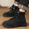 2024 Autumn New British Style Men's Leather Boots High Top Thick Sole Solid Color Fashion Trend Men's Boots