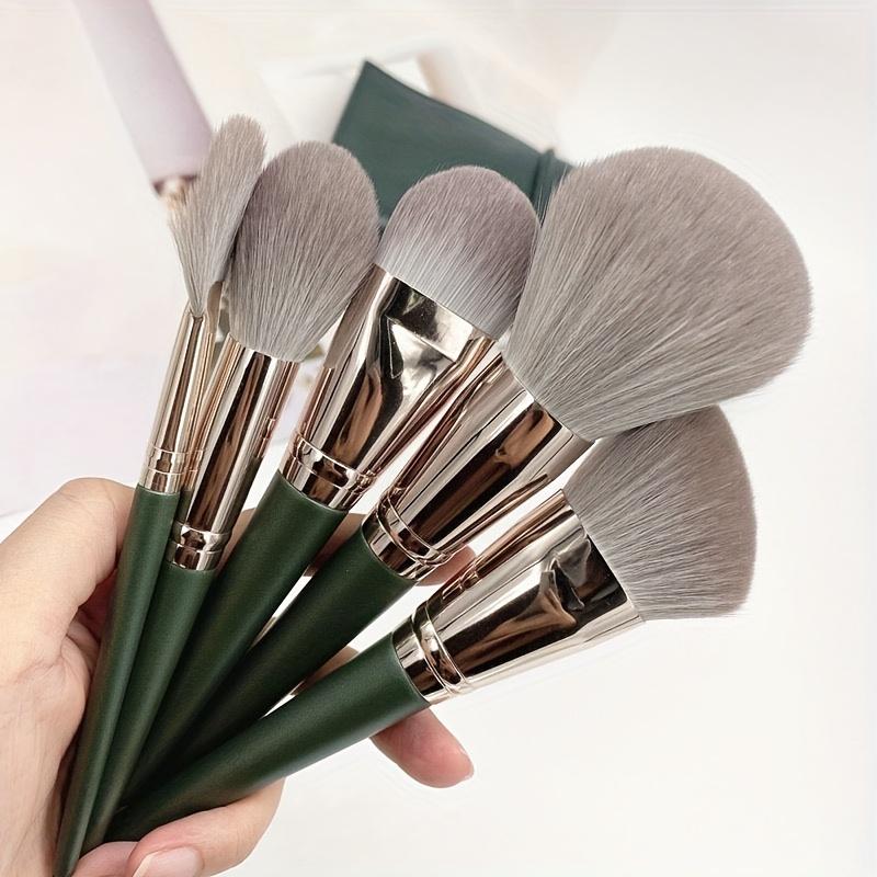 14Pcs Pro Makeup Brush Set - Soft Nylon Bristle Resin Rod Palm Brush Design for Flawless Foundation Eye Shadow Brow Application
