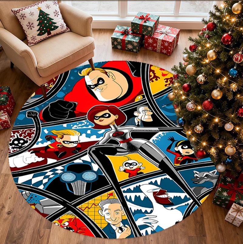Incredibles Pattern Round Rug, Indoor/Outdoor Mat, for Picnic, Gameroom, Bedroom, Office, Living Room, Home Decor Carpet, Birthday Gift