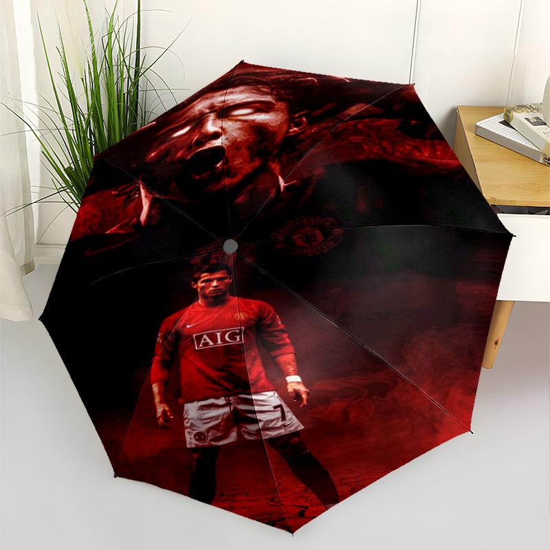 Portugal's Cr7 Crest Compact Travel Automatic Umbrella Folding Umbrella with 8 Ribs Durable Plastic & Iron All-Season Umbrella for Travel