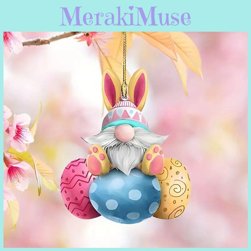 Colorful Acrylic Easter Gnome Bunny Car Hanging Ornament For Festive Interior Decor
