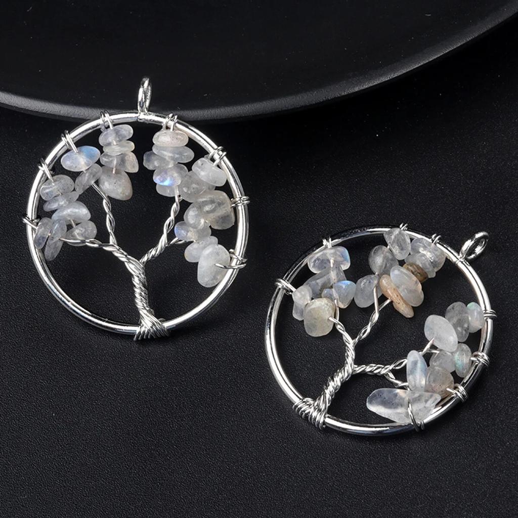 1 шт., кулон «Древо жизни», натуральный камень, обмотка, гравийный кулон для изготовления ювелирных изделий, ожерелье, аксессуар «сделай сам», размер 30x30 мм