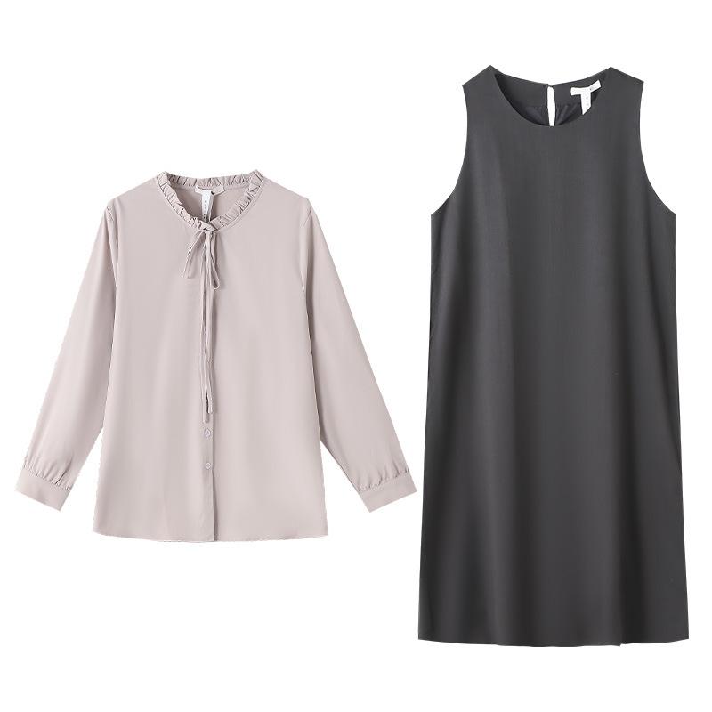 Two-piece Elegant Plus-size Women's Autumn and Winter New Style Shirt Sleeveless Dress