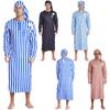 Men's Henley Sleep Shirt Nightgown Striped Big&Tall Long Sleeve Nightshirt with Night Hat
